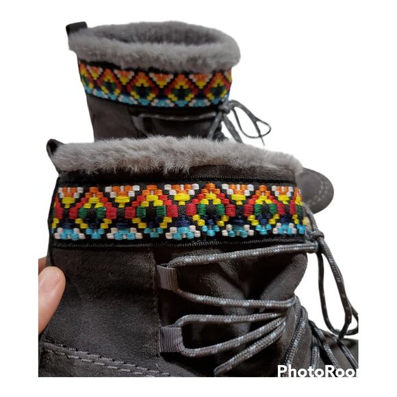 TOMS | Alpine Gray Suede Lace Up Faux Fur Ankle Sneaker Boots | Size 6 - Picture 4 of 6